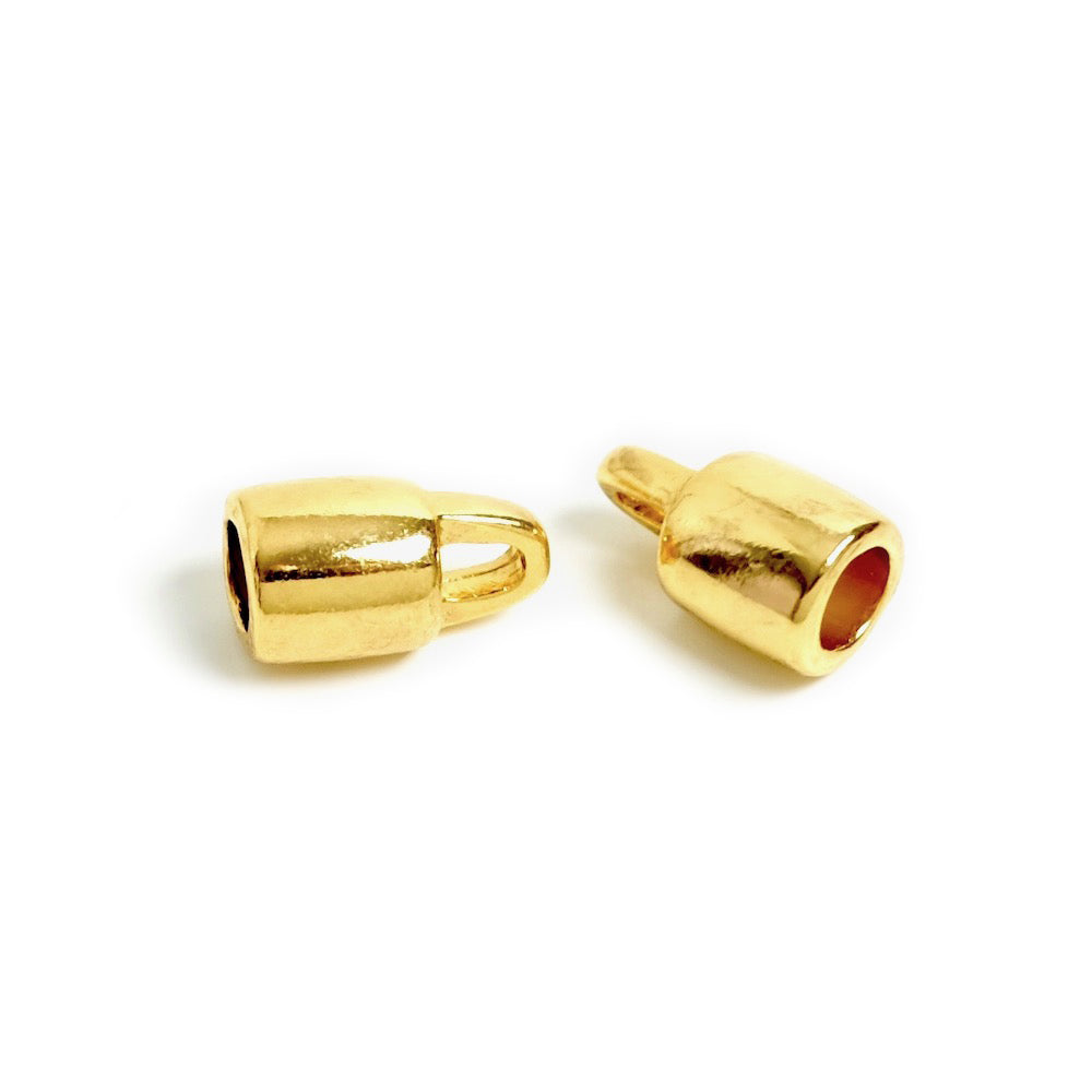 2 embouts de cordons ronds 4mm en Zamak doré à l'or fin 24k