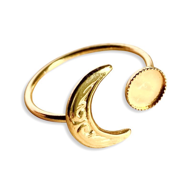 Bague ajustable Lune pour Cabochon 6mm Plaquée Or 24K (3 microns)